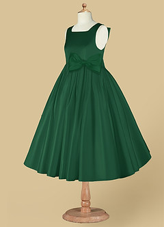 Azazie Bo Peep Flower Girl Dresses Dark Green A-Line Bow Matte Satin Dress image9