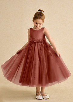 Azazie Lux Flower Girl Dresses Auburn A-Line Beaded Tulle Dress image3