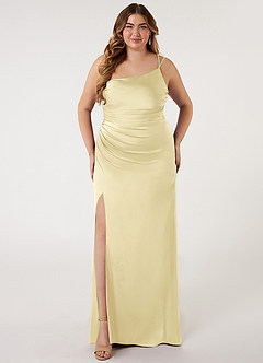 Azazie Eren Bridesmaid Dresses Lemon Sorbet Mermaid One Shoulder Stretch Satin Dress image6