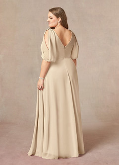 Azazie Bronwyn Kleider für die Brautmutter A-Linie V-Hals Gerüscht Chiffon Kleid Champagner image9