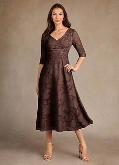 Azazie Durant Mother of the Bride Dresses Ganache A-Line Pleated Floral Burnout Dress image4