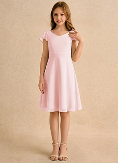 Azazie Narin Girls Formal Sukienki dla dziewczynek sypiących kwiaty Linia A z rękawami Szyfon Długość do kolan Sukienka image4