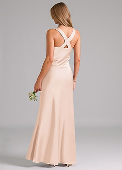 Azazie Kamila Bridesmaid Dresses Blushing Pink A-Line Pleated Stretch Satin Dress image2