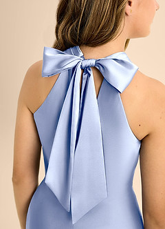 Azazie Doretta Junior Ice A-Line Pleated Stretch Satin Dress image8