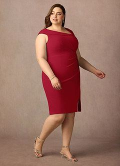 Azazie Cecily Mère de la mariée Robes Robe Fourreau en Crêpe Élastique Écarlate image10