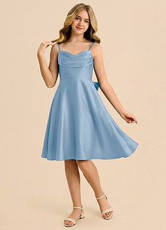 Azazie Bear Junior A-Linie Herzausschnitt Stretch-Satin Kleid Puderblau image1