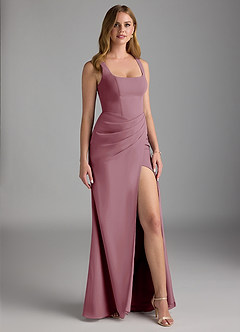Azazie Mero Bridesmaid Dresses Vintage Mauve Sheath Pleated Chiffon Dress image1