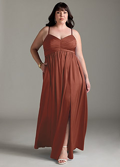 Azazie Alia Bridesmaid Dresses Auburn A-Line Pleated Stretch Satin Dress image17