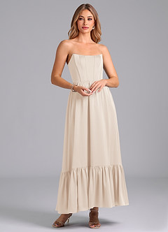 Azazie Leilana Bridesmaid Dresses White Alabaster A-Line Corset Stretch Satin Dress image1