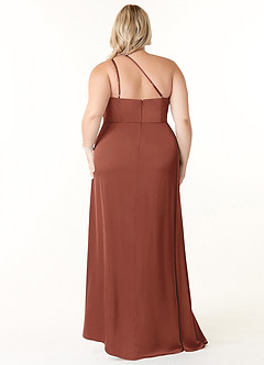 Azazie Maron Robes de demoiselle d'honneur Robe Trapèze en Satin extensible Epaule unique Auburn image8
