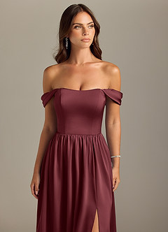 Azazie Calianna Bridesmaid Dresses Merlot A-Line Off the Shoulder Stretch Satin Convertible Dress image4