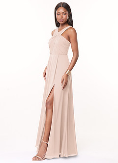 Azazie Brandie Bridesmaid Dresses Blushing Pink A-Line Pleated Stretch Chiffon Dress image3