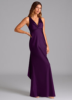 Azazie Hati Brautjungfernkleider Meerjungfrau-Linie Stretch-Satin Kleid Traube image1