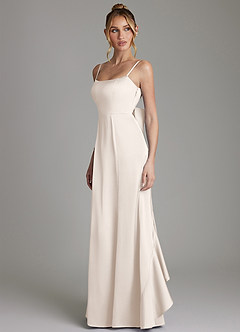 Azazie Zherra Vestidos de damas de honor Vestido Alabastro Blanco de Satén Elástico de Corte Sirena con Lazo image2