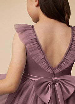 Azazie Dolly Final Sale Dusty Rose A-Line Bow Tulle Dress image5