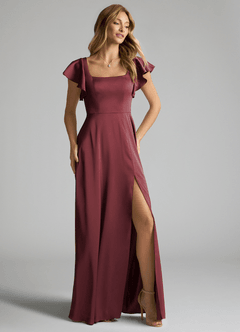 Azazie Bondi Brautjungfernkleider A-Linie Schleifen Stretch-Satin Kleid Merlot image2