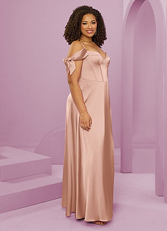 Barbie ♥ Azazie Brautjungfernkleider A-Linie Schulterfrei Stretch-Satin Kleid Roségold image12