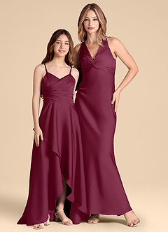 Azazie Prisha Junior Linia A Pofałdowany Satyna elastyczna Długość podłogi Młodsza druhna Sukienka image3