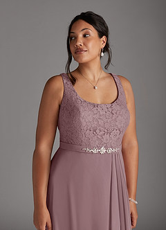 Azazie Ainsling Abiti per la Madre della Sposa Abito A-Line in Chiffon in Pizzo con Scollo Quadrato Rosa Polverosa image13