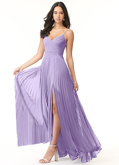 Azazie Vini Robes de demoiselle d'honneur Robe Trapèze en Mousseline de soie Col V plissé Lilas image3