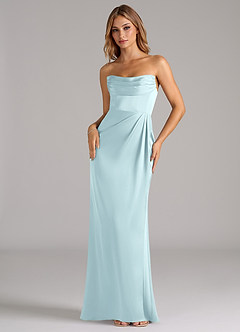 Azazie Johana Bridesmaid Dresses Cloud Blue Mermaid Off the Shoulder Stretch Satin Convertible Dress image5