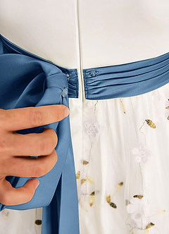 Azazie Pollie Blumenmädchenkleider A-Linie Schleifen Tüll Kleid Elfenbein Zwielichtviolett image7