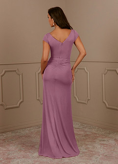 Azazie Roya Mother of the Bride Dresses Vintage Mauve Mermaid V-Neck Pleated Mesh Dress image4