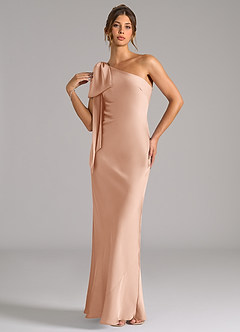 Azazie Capri Robes de demoiselle d'honneur Robe Sirène en Satin extensible Ue épaule Or Rose image3