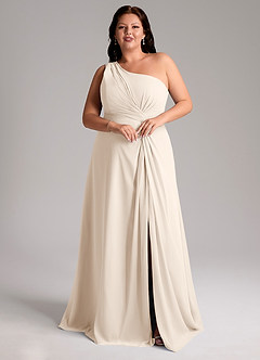 Azazie Brooke Bridesmaid Dresses White Alabaster A-Line One Shoulder Chiffon Dress image3
