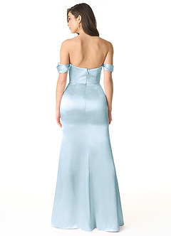 Azazie Liv Vestidos de damas de honor Vestido de Azul Cielo de Satén Metálico de Corte Recto Convertible con Vestidos sin tirantes image3