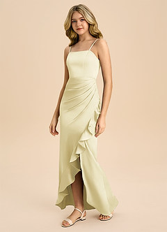 Azazie Buzzy Junior Lemon Sorbet Sheath Pleated Stretch Satin Dress image7