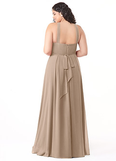 Azazie Dixie Bridesmaid Dresses Taupe A-Line Halter Pleated Chiffon Dress image10