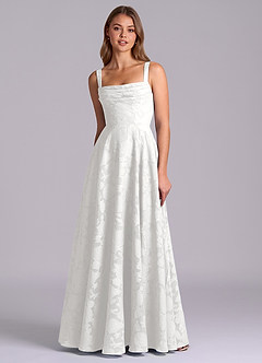 Azazie Shaude Abiti da Damigella Abito A-Line in Burnout Floreale Plissettato Bianco image6