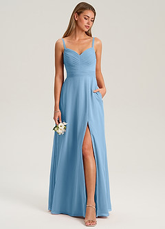 Azazie Terese Bridesmaid Dresses Steel Blue A-Line Pleated Chiffon Dress image3