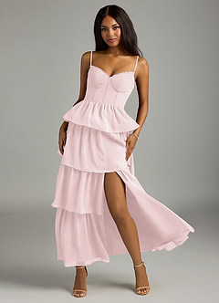 Azazie Kaiden Robes de demoiselle d'honneur Robe Trapèze en Mousseline de soie Encolure en Forme de Cœur Rose Pâle image5