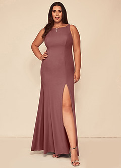 Azazie Rogue Bridesmaid Dresses Desert Rose Mermaid Scoop Side Slit Stretch Crepe Dress image7