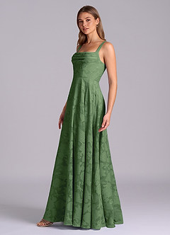 Azazie Shaude Bridesmaid Dresses Eucalyptus A-Line Pleated Floral Burnout Dress image4