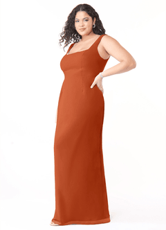 Azazie Flori Brautjungfernkleider Etui Rechteckiger Ausschnitt Chiffon Kleid Gebranntes Orange image7