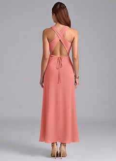 Azazie Evadne Bridesmaid Dresses Salmon Pink Sheath Pleated Chiffon Dress image6
