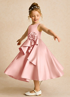 Azazie Hermia Flower Girl Dresses Rosette A-Line Sleeveless Matte Satin Dress image3