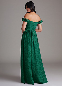 Azazie Autumn Robes de demoiselle d'honneur Robe Trapèze Convertible en Blumen-Burnout Épaule décolletée émeraude image3