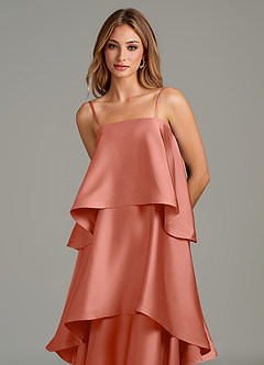 Azazie Azalea Robes de demoiselle d'honneur Robe Trapèze en Satin extensible Drapé Rose Saumon image2