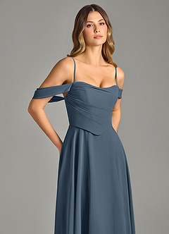 Azazie Chelsey Vestidos de damas de honor Vestido de Neptuno de Gasa de Corte en A Convertible con Vestidos sin tirantes image2