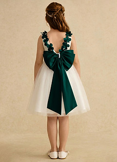 Azazie Lona Abiti da Ragazza di Fiori Abito A-Line in Raso Opaco Fiocco Avorio Pino image2