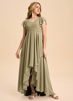 Azazie Caria Junior Moss Green A-Line Pleated Chiffon Dress image3