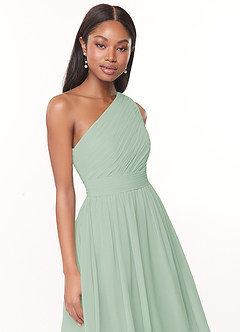 Azazie Katrina Bridesmaid Dresses Agave A-Line One Shoulder Chiffon Dress image5
