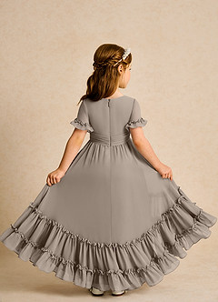 Azazie Kass Flower Girl Dresses Taupe A-Line Pleated Chiffon Dress image3