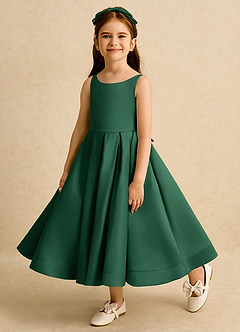 Azazie Babs Flower Girl Dresses Dark Green Ball-Gown Pleated Matte Satin Dress image8