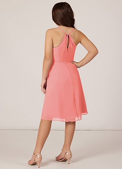 Azazie Doll Junior Coral A-Line Bow Chiffon Dress image4