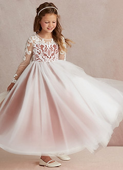 Azazie Elodie Blumenmädchenkleider Ballkleid Spitze Kleid Elfenbein Kastanienbraun image2
